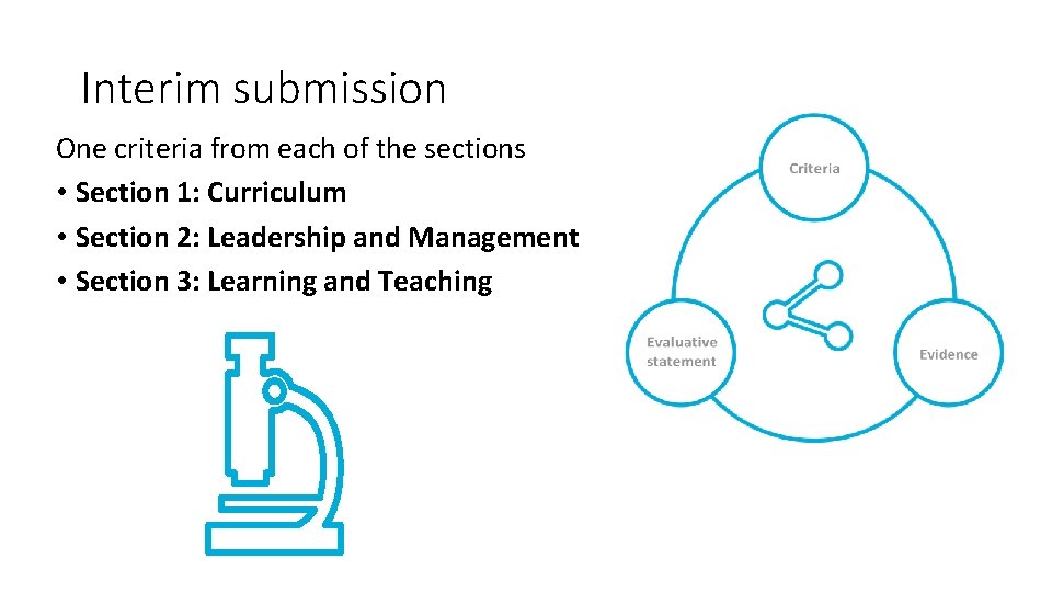 Interim submission One criteria from each of the sections • Section 1: Curriculum •
