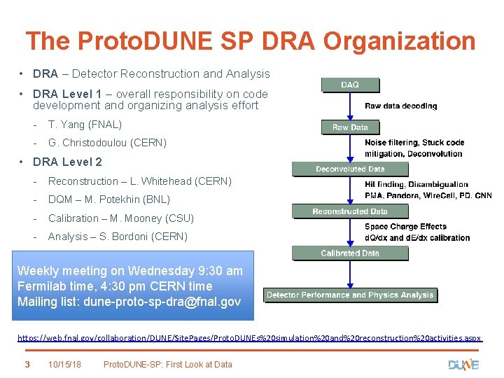 The Proto. DUNE SP DRA Organization • DRA – Detector Reconstruction and Analysis •