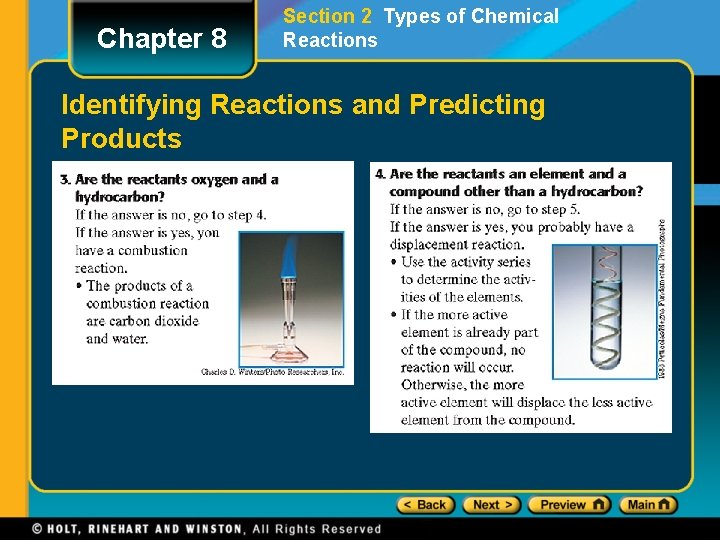 Chapter 8 Section 2 Types of Chemical Reactions Identifying Reactions and Predicting Products 