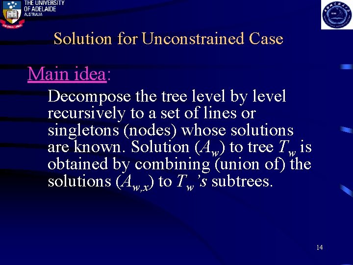 Solution for Unconstrained Case Main idea: Decompose the tree level by level recursively to