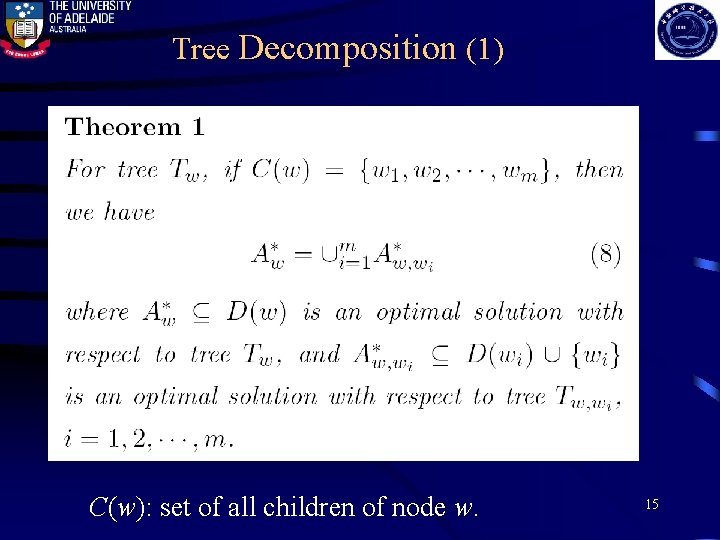 Tree Decomposition (1) C(w): set of all children of node w. 15 