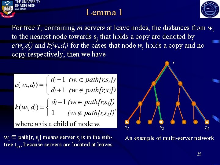 Lemma 1 For tree Tr containing m servers at leave nodes, the distances from