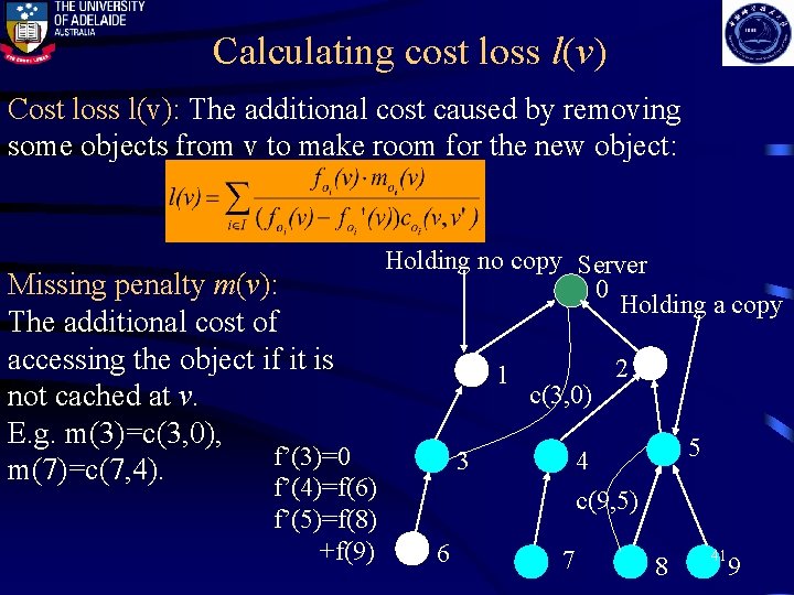 Calculating cost loss l(v) Cost loss l(v): The additional cost caused by removing some