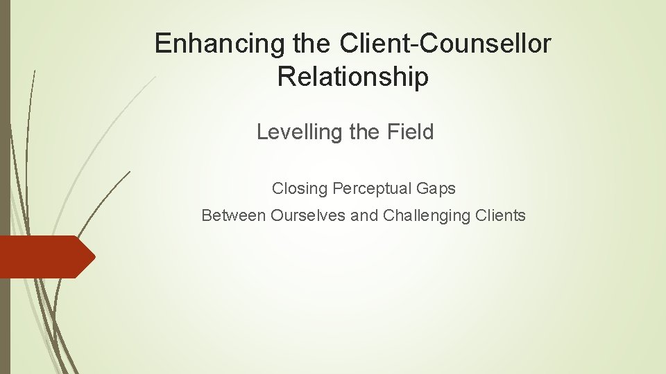 Enhancing the Client-Counsellor Relationship Levelling the Field Closing Perceptual Gaps Between Ourselves and Challenging