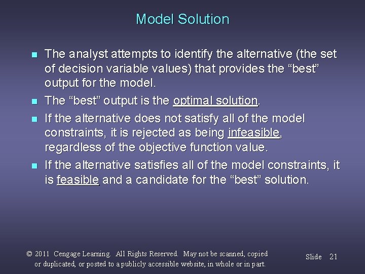 Model Solution n n The analyst attempts to identify the alternative (the set of