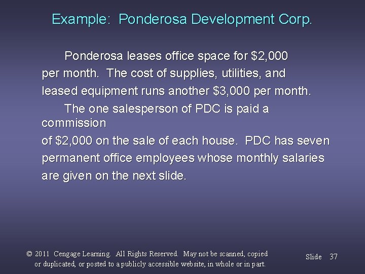 Example: Ponderosa Development Corp. Ponderosa leases office space for $2, 000 per month. The