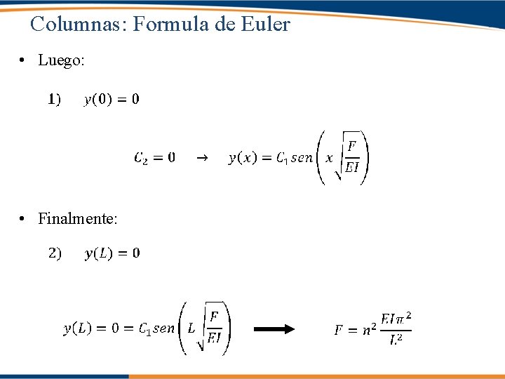 Columnas: Formula de Euler • Luego: • Finalmente: 