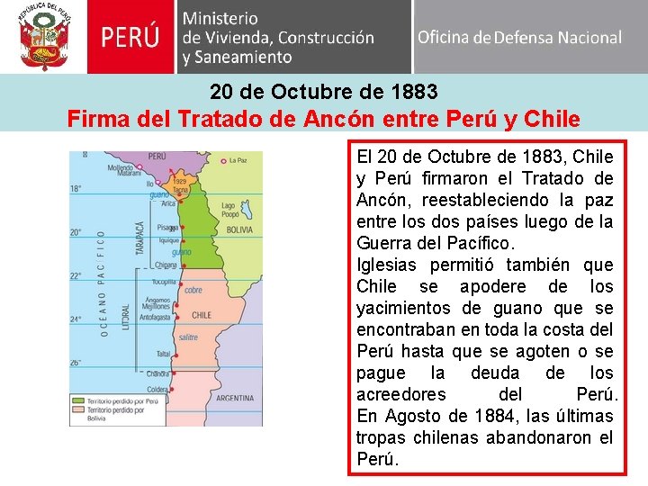 20 de Octubre de 1883 Firma del Tratado de Ancón entre Perú y Chile