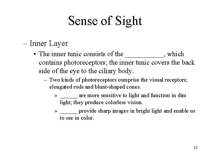 Sense of Sight – Inner Layer • The inner tunic consists of the ______,