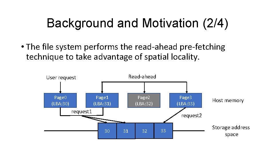 Background and Motivation (2/4) • The file system performs the read-ahead pre-fetching technique to