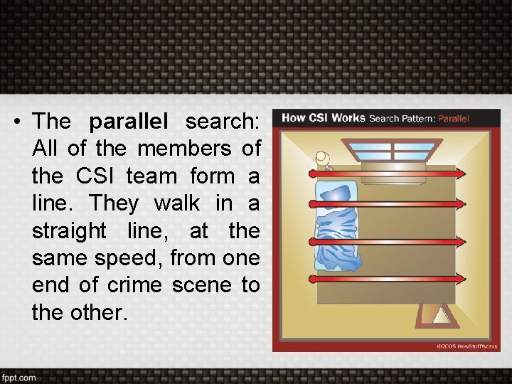  • The parallel search: All of the members of the CSI team form