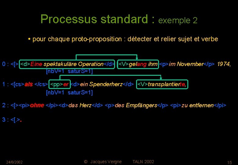 Processus standard : exemple 2 • pour chaque proto-proposition : détecter et relier sujet