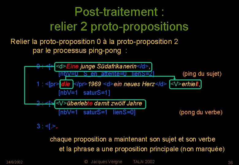 Post-traitement : relier 2 proto-propositions Relier la proto-proposition 0 à la proto-proposition 2 par