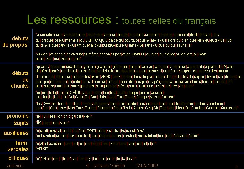 Les ressources : toutes celles du français débuts de propos. "à condition que|à condition