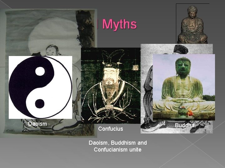 Religion and Myths There were three main types of religions in ancient China. These