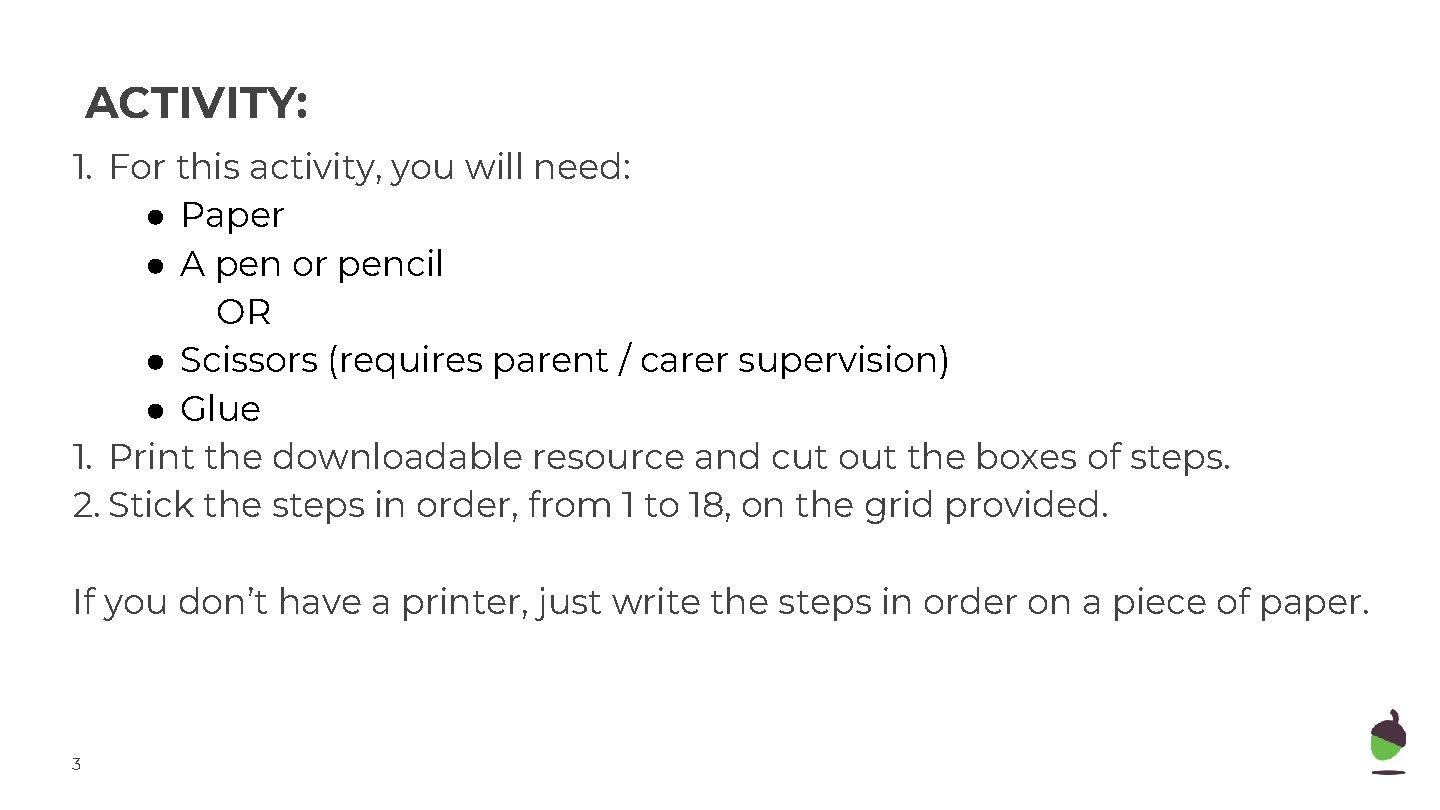 ACTIVITY: 1. For this activity, you will need: ● Paper ● A pen or