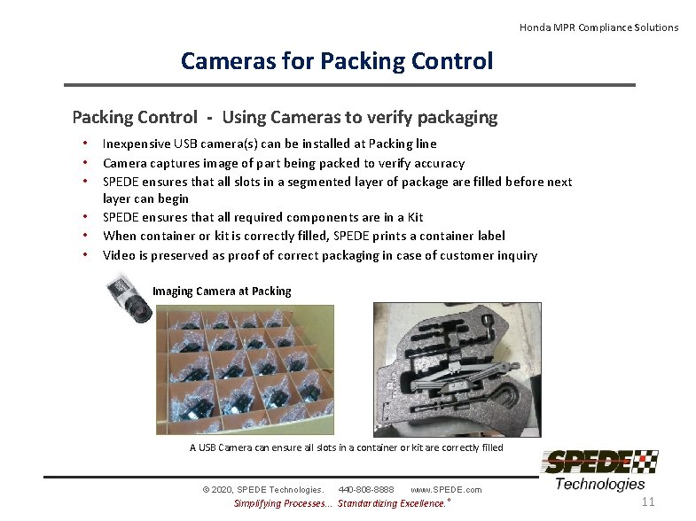 Honda MPR Compliance Solutions Cameras for Packing Control - Using Cameras to verify packaging