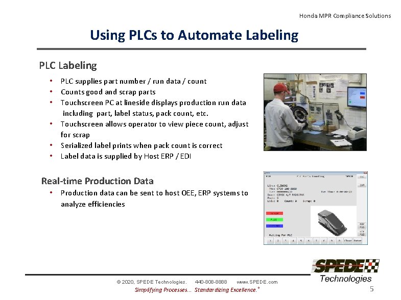 Honda MPR Compliance Solutions Using PLCs to Automate Labeling PLC Labeling • • •