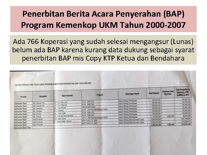 Penerbitan Berita Acara Penyerahan (BAP) Program Kemenkop UKM Tahun 2000 -2007 Ada 766 Koperasi