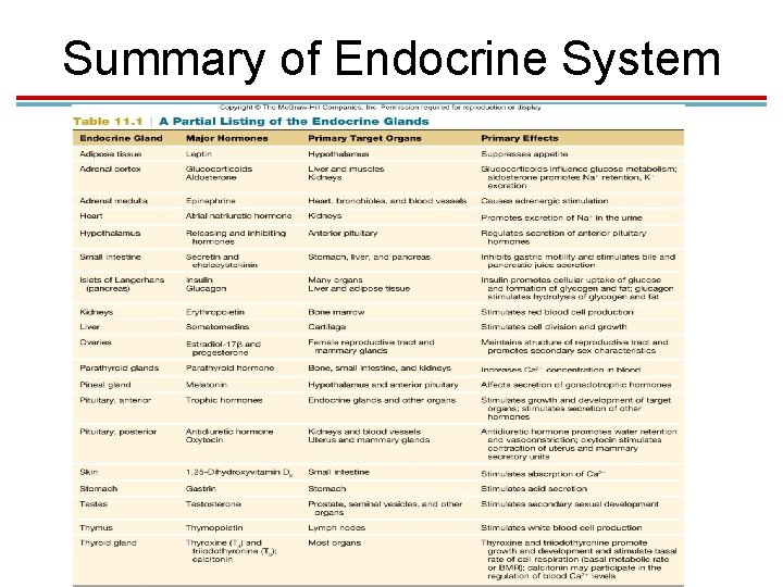 Summary of Endocrine System 