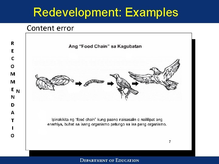 Redevelopment: Examples Content error R E C O M M EN N D A