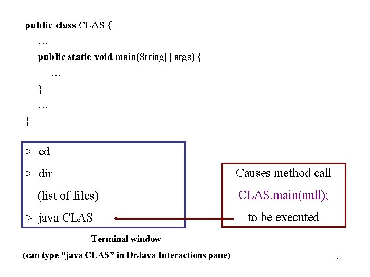 public class CLAS { … public static void main(String[] args) { … } >