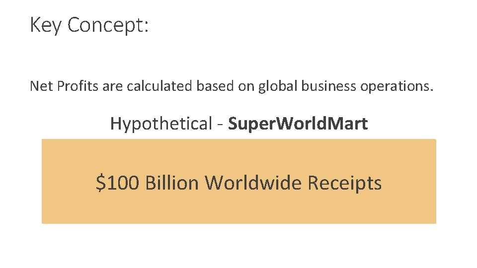 Key Concept: Net Profits are calculated based on global business operations. Hypothetical - Super.