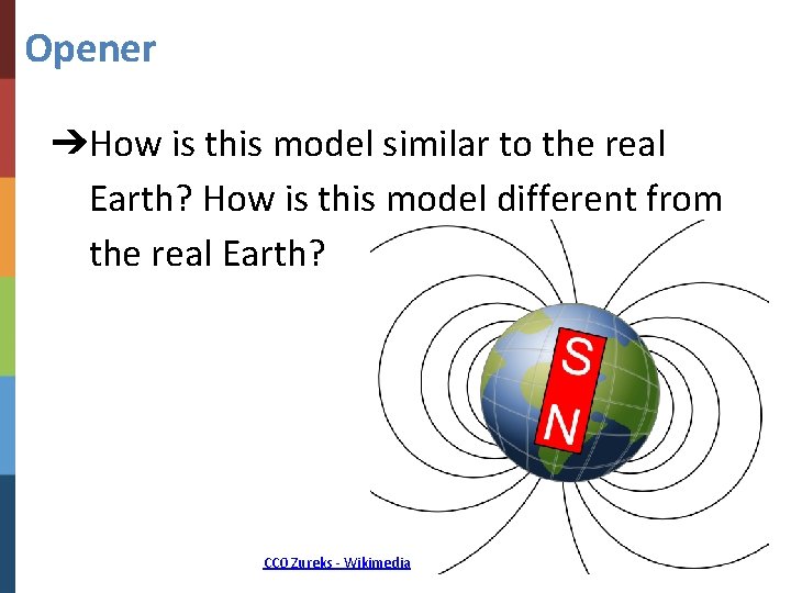 Opener ➔How is this model similar to the real Earth? How is this model