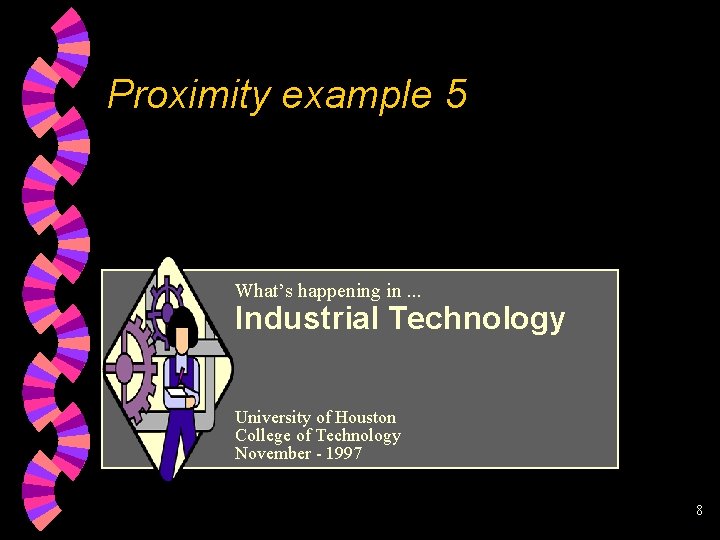 Proximity example 5 What’s happening in. . . Industrial Technology University of Houston College