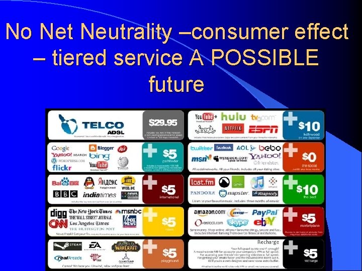 No Net Neutrality –consumer effect – tiered service A POSSIBLE future 