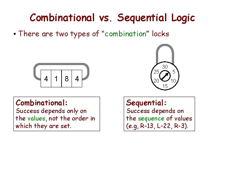 Combinational vs. Sequential Logic • There are two types of “combination” locks 25 4