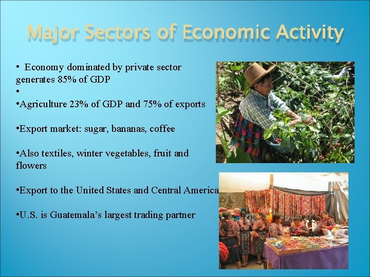 Major Sectors of Economic Activity • Economy dominated by private sector generates 85% of