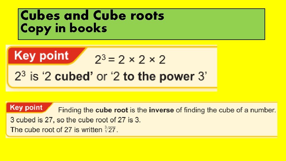 Cubes and Cube roots Copy in books 