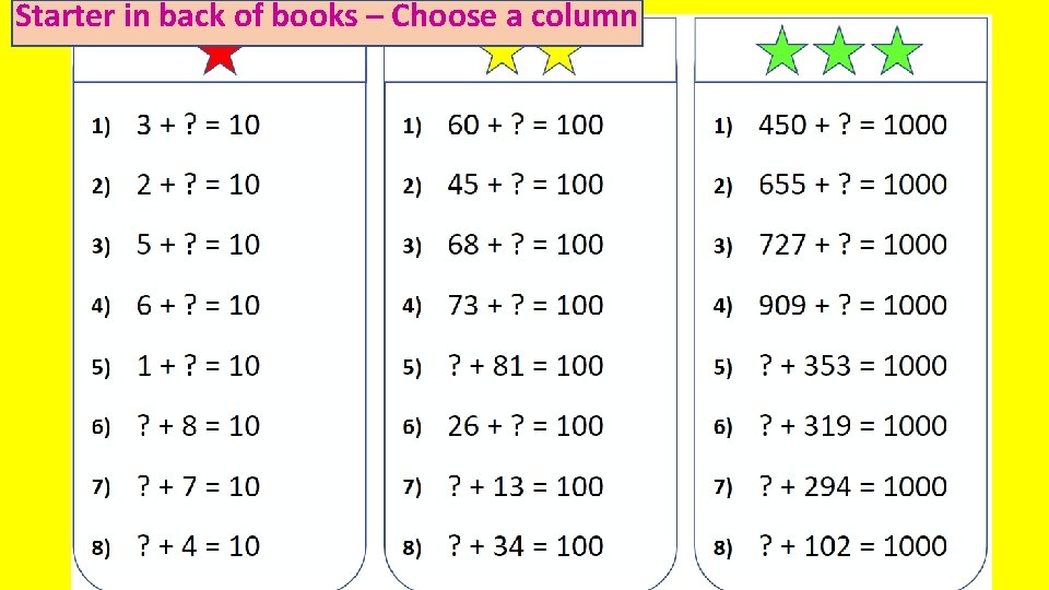 Starter in back of books – Choose a column 