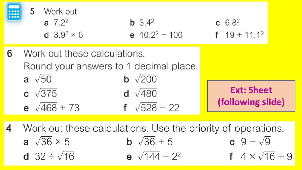 Ext: Sheet (following slide) 