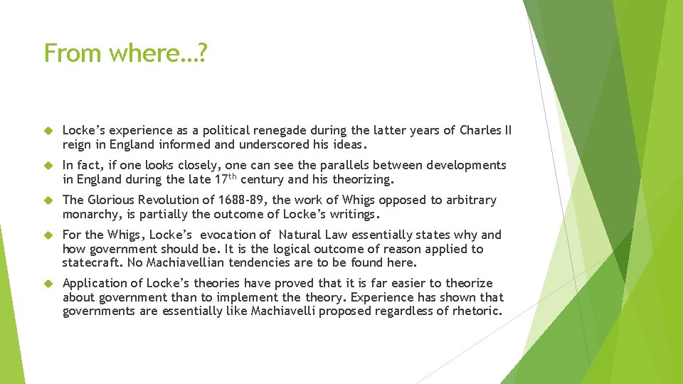 From where…? Locke’s experience as a political renegade during the latter years of Charles