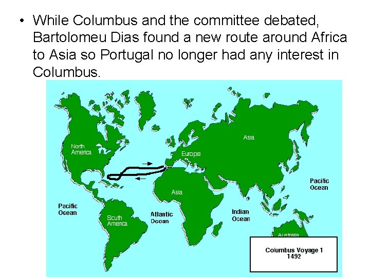  • While Columbus and the committee debated, Bartolomeu Dias found a new route