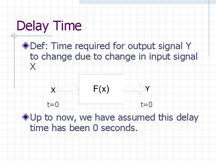 Delay Time Def: Time required for output signal Y to change due to change