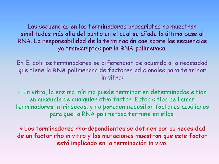 Las secuencias en los terminadores procariotas no muestran similitudes más allá del punto en Las secuencias en los terminadores procariotas no muestran similitudes más allá del punto en