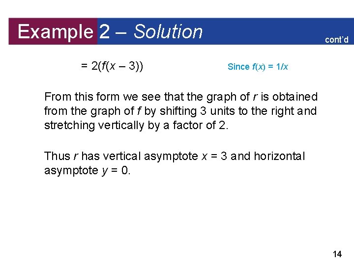 Example 2 – Solution = 2(f (x – 3)) cont’d Since f (x) =