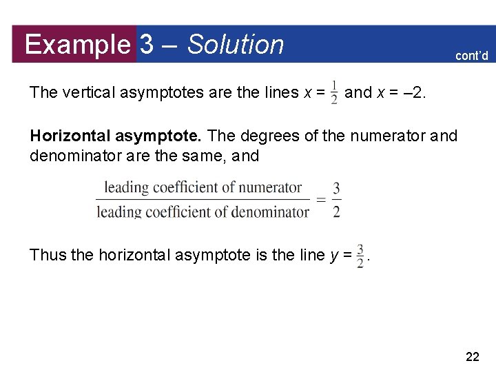 Example 3 – Solution The vertical asymptotes are the lines x = cont’d and