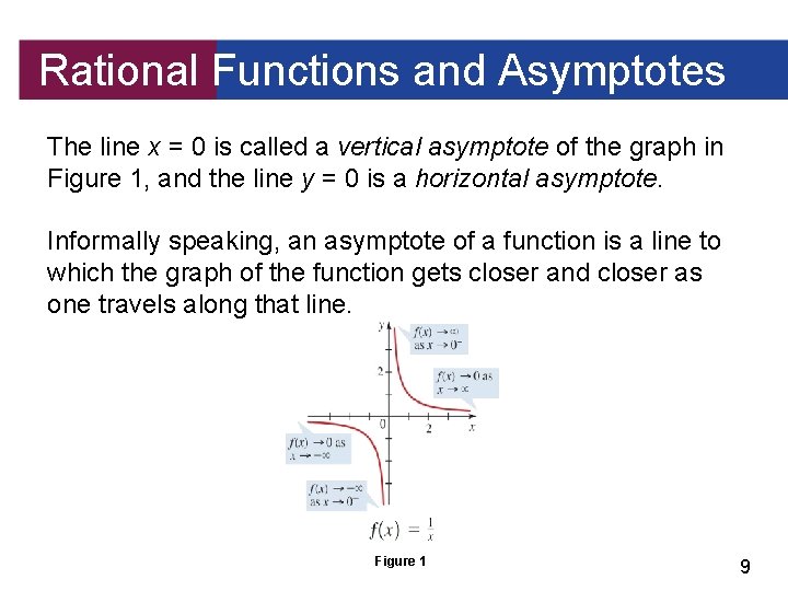 Rational Functions and Asymptotes The line x = 0 is called a vertical asymptote