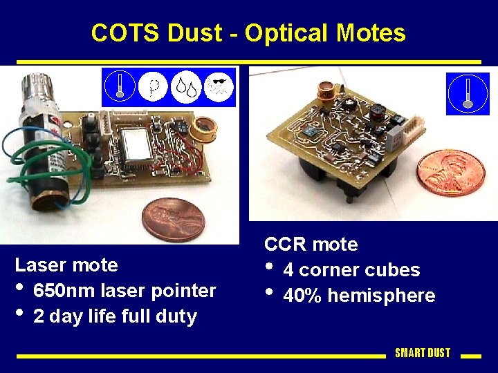 COTS Dust - Optical Motes Laser mote • 650 nm laser pointer • 2