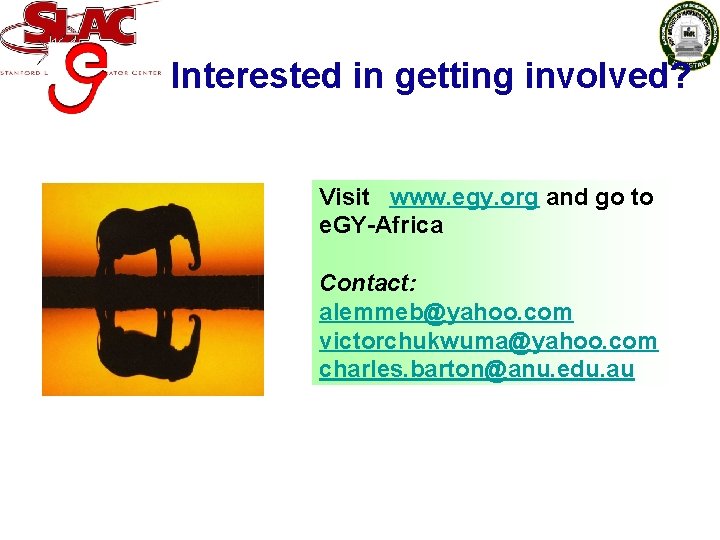 Interested in getting involved? Visit www. egy. org and go to e. GY-Africa Contact: