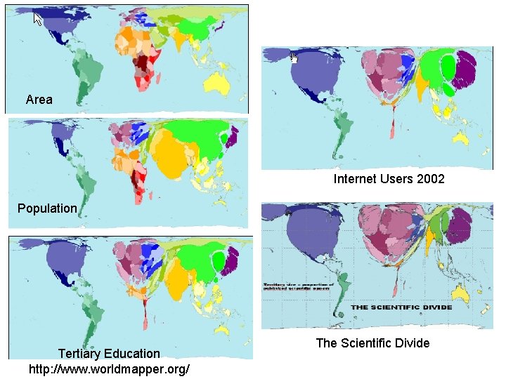 Area Internet Users 2002 Population Tertiary Education http: //www. worldmapper. org/ The Scientific Divide