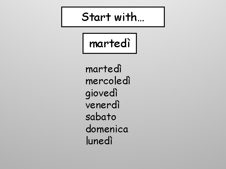 Start with… martedì mercoledì giovedì venerdì sabato domenica lunedì 