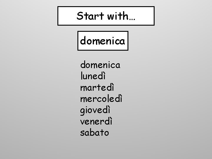 Start with… domenica lunedì martedì mercoledì giovedì venerdì sabato 