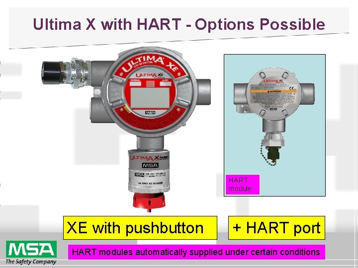 Ultima X with HART - Options Possible HART module XE with pushbutton + HART