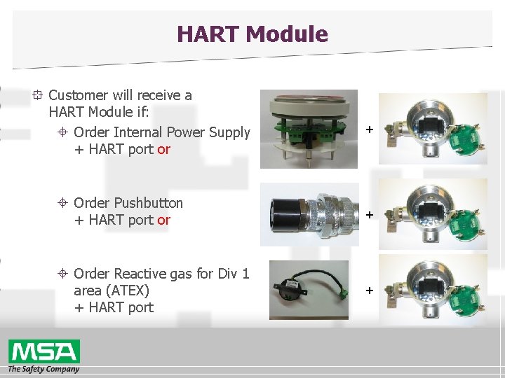 HART Module ° Customer will receive a HART Module if: ± Order Internal Power