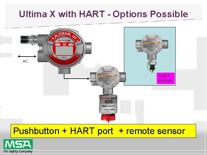 Ultima X with HART - Options Possible AC HART module Pushbutton + HART port